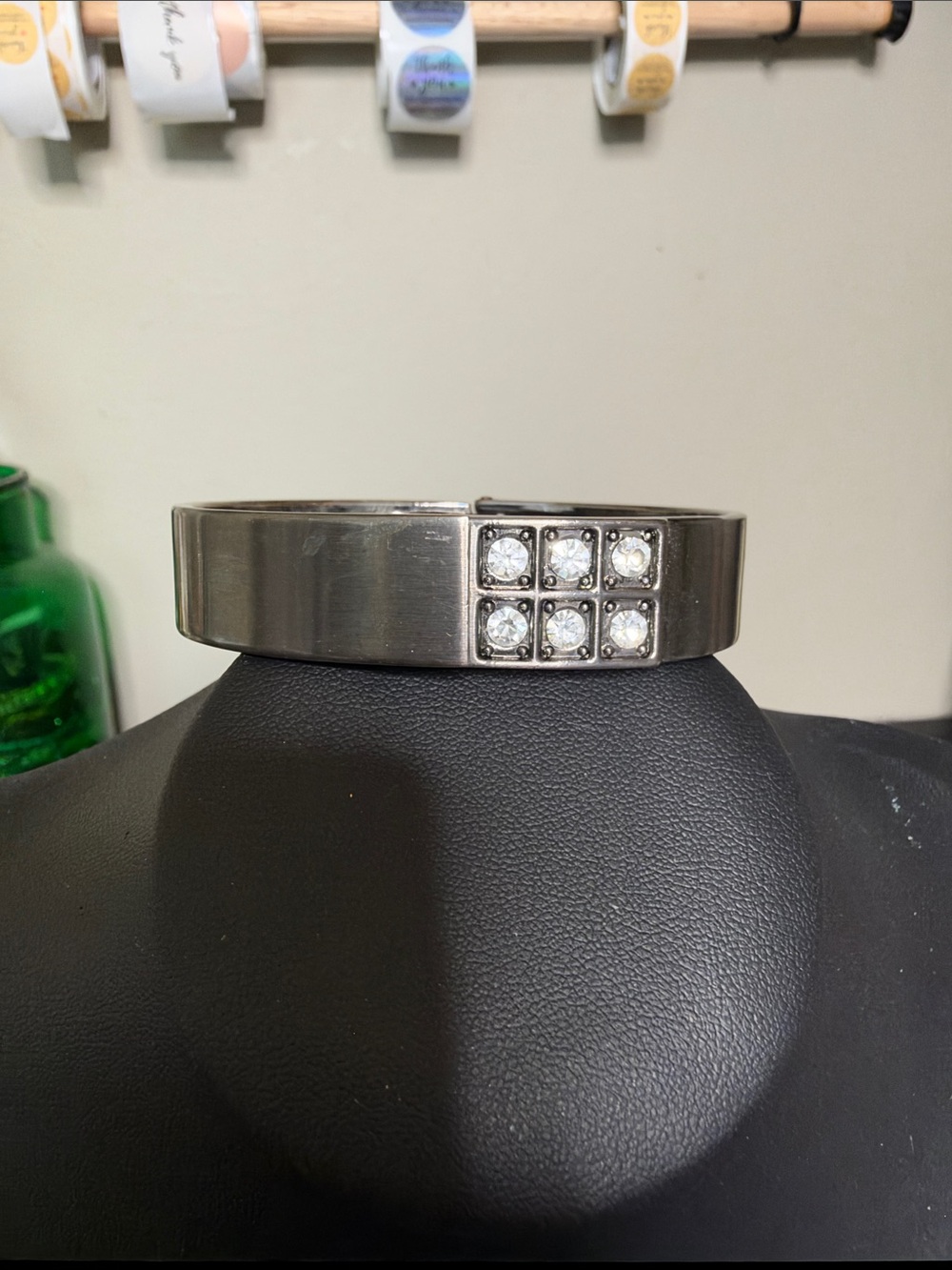 Gunmetal Crystal Accent Hinged Bangle Bracelet